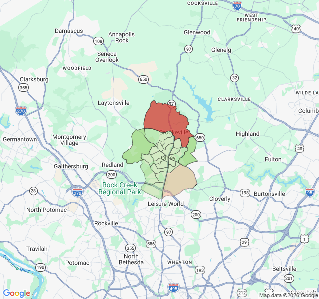 Map of septic coverage in Olney, MD