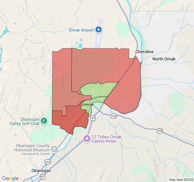 Map of septic coverage in Omak, WA