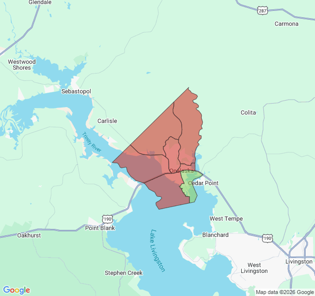 Map of septic coverage in Onalaska, TX