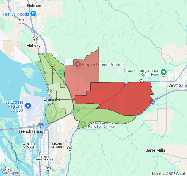 Map of septic coverage in Onalaska, WI