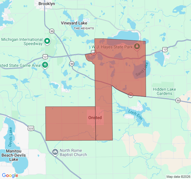 Map of septic coverage in Onsted, MI