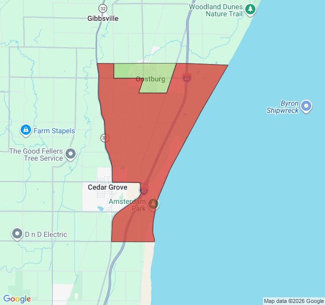 Map of septic coverage in Oostburg, WI