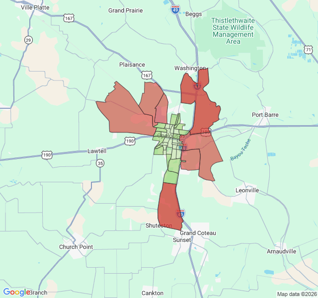 Map of septic coverage in Opelousas, LA