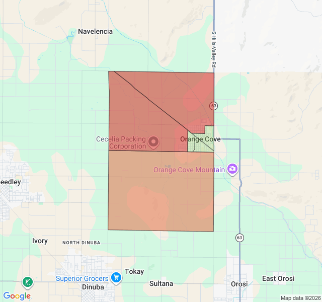 Map of septic coverage in Orange Cove, CA