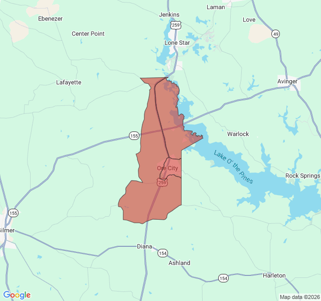 Map of septic coverage in Ore City, TX