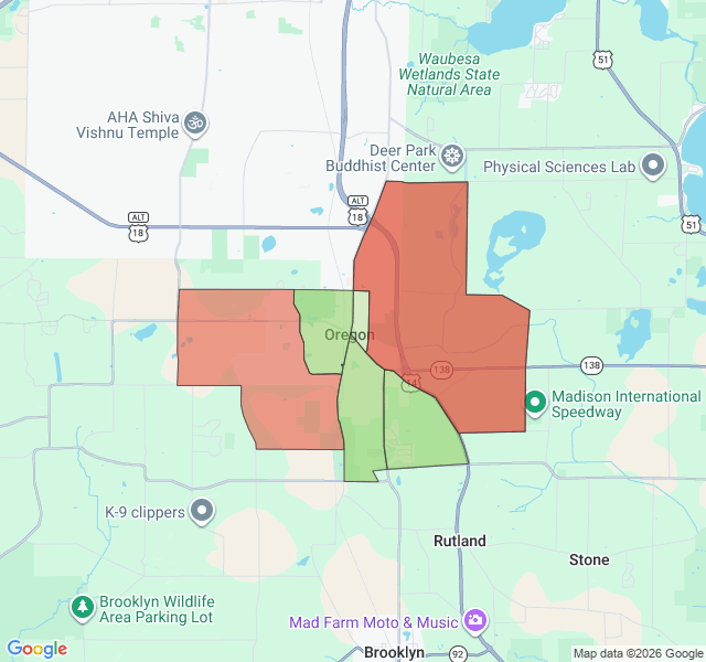 Map of septic coverage in Oregon, WI