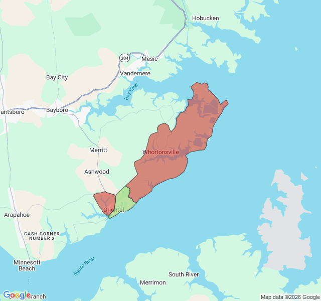 Map of septic coverage in Oriental, NC