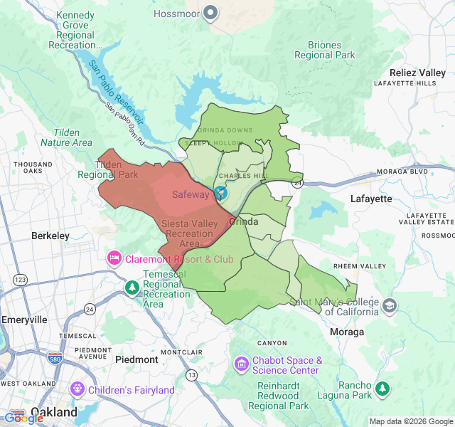 Map of septic coverage in Orinda, CA
