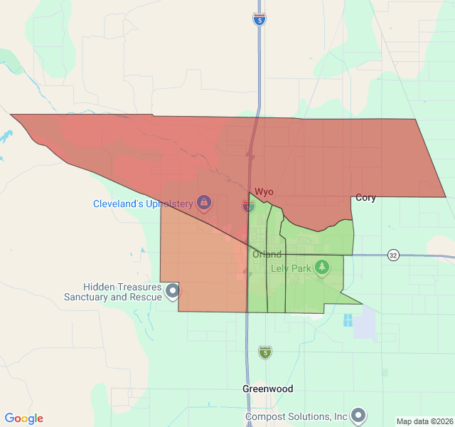 Map of septic coverage in Orland, CA