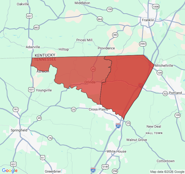 Map of septic coverage in Orlinda, TN