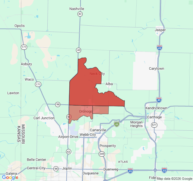 Map of septic coverage in Oronogo, MO