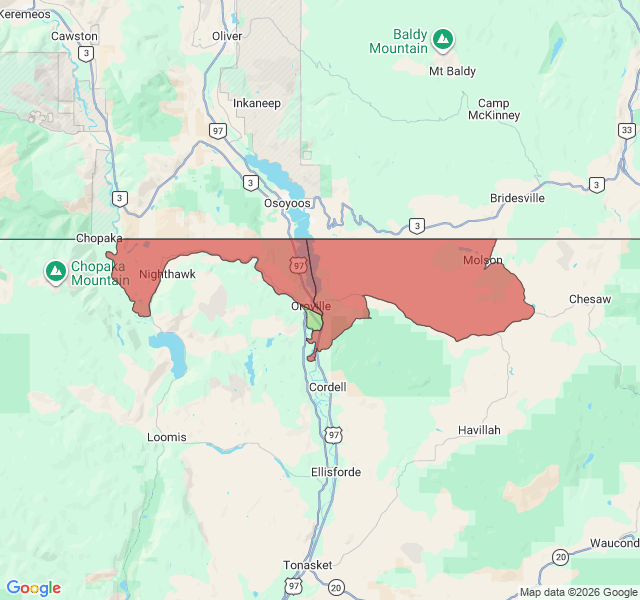 Map of septic coverage in Oroville, WA