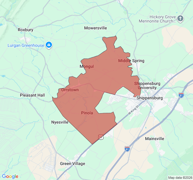 Map of septic coverage in Orrstown, PA