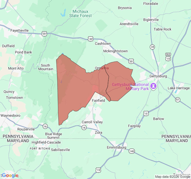 Map of septic coverage in Orrtanna, PA
