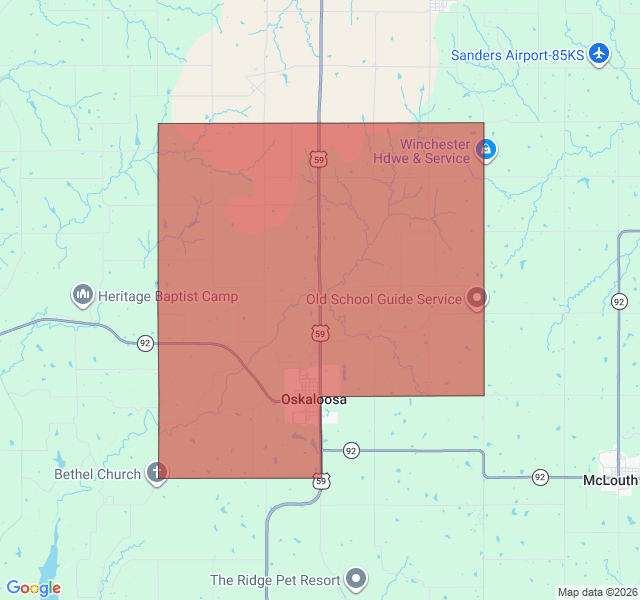 Map of septic coverage in Oskaloosa, KS