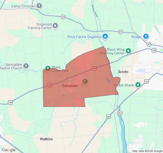 Map of septic coverage in Ostrander, OH