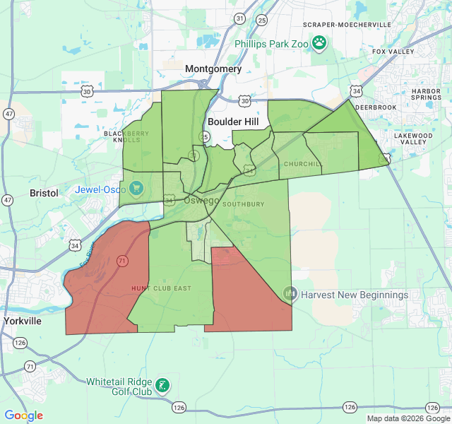 Map of septic coverage in Oswego, IL