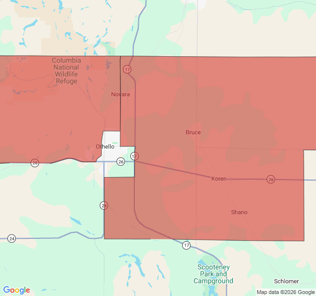 Map of septic coverage in Othello, WA