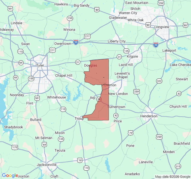 Map of septic coverage in Overton, TX