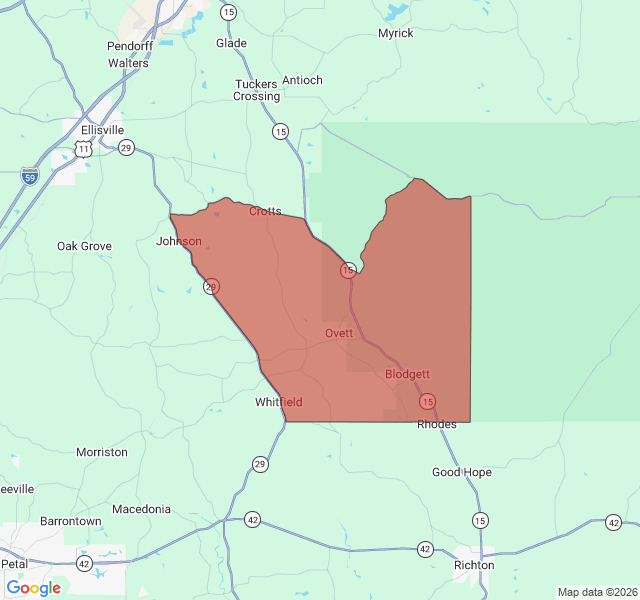 Map of septic coverage in Ovett, MS