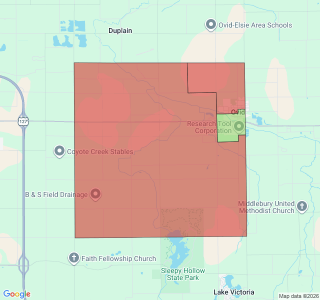 Map of septic coverage in Ovid, MI