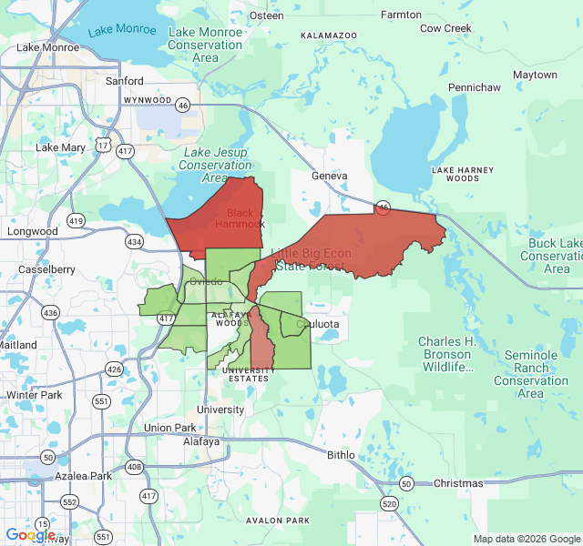 Map of septic coverage in Oviedo, FL
