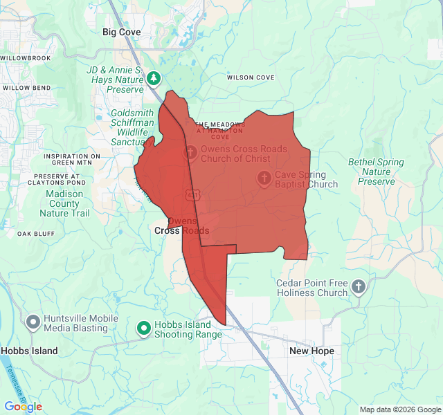 Map of septic coverage in Owens Cross Roads, AL