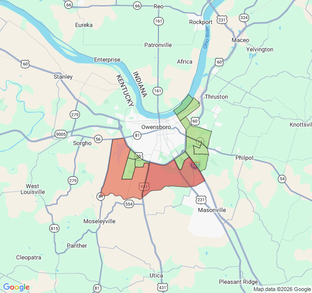 Map of septic coverage in Owensboro, KY