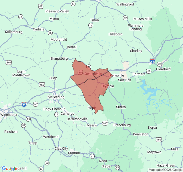 Map of septic coverage in Owingsville, KY