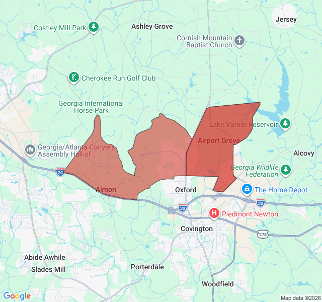Map of septic coverage in Oxford, GA