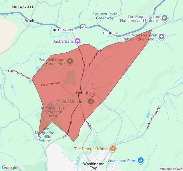 Map of septic coverage in Oxford, NJ