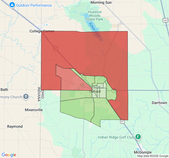 Map of septic coverage in Oxford, OH