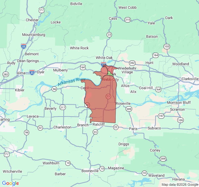 Map of septic coverage in Ozark, AR