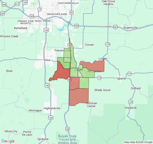 Map of septic coverage in Ozark, MO