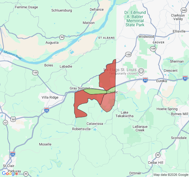 Map of septic coverage in Pacific, MO