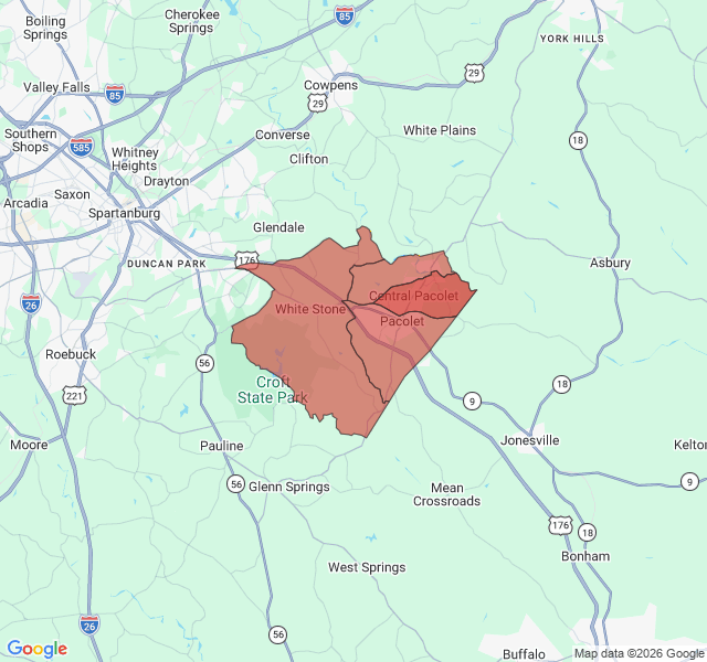 Map of septic coverage in Pacolet, SC