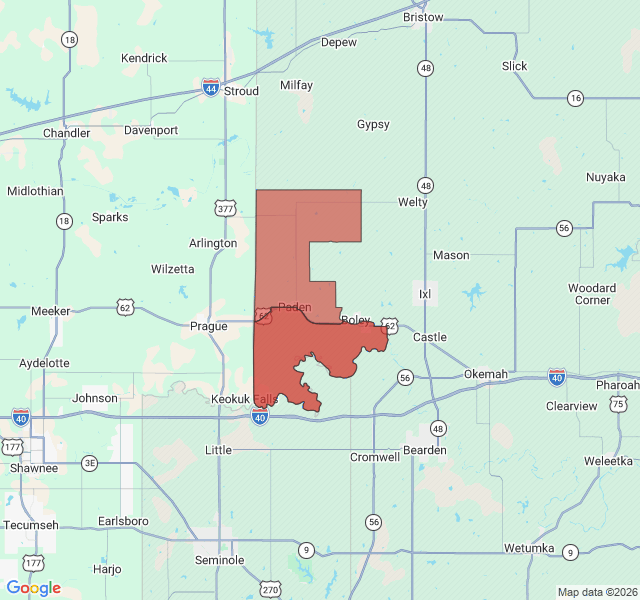Map of septic coverage in Paden, OK