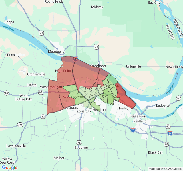 Map of septic coverage in Paducah, KY