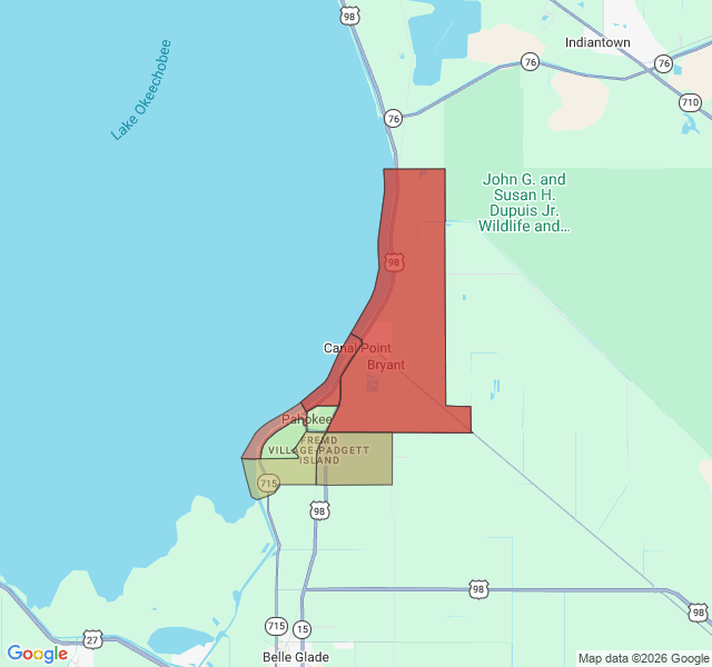 Map of septic coverage in Pahokee, FL