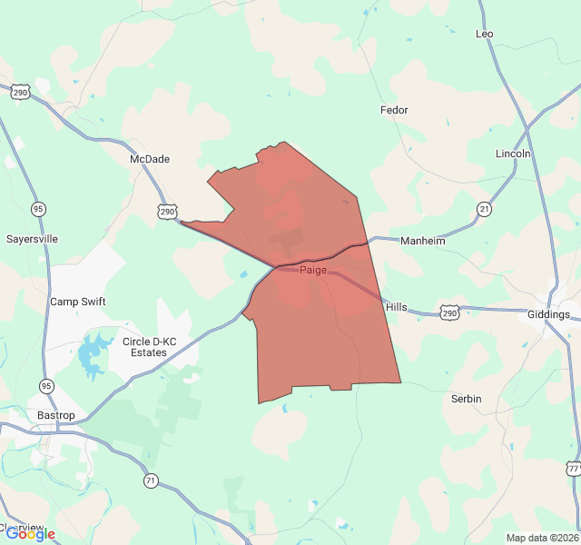 Map of septic coverage in Paige, TX