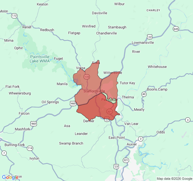 Map of septic coverage in Paintsville, KY
