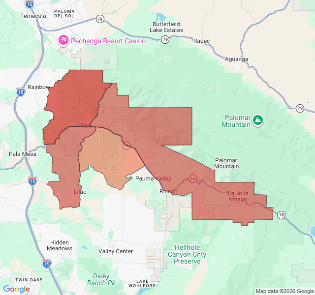 Map of septic coverage in Pala, CA