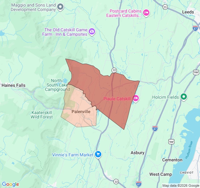 Map of septic coverage in Palenville, NY