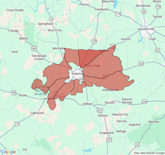 Map of septic coverage in Palestine, TX