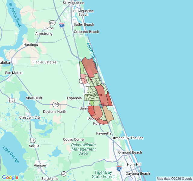 Map of septic coverage in Palm Coast, FL