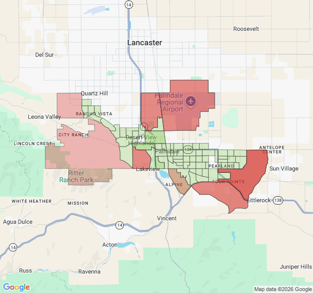 Map of septic coverage in Palmdale, CA