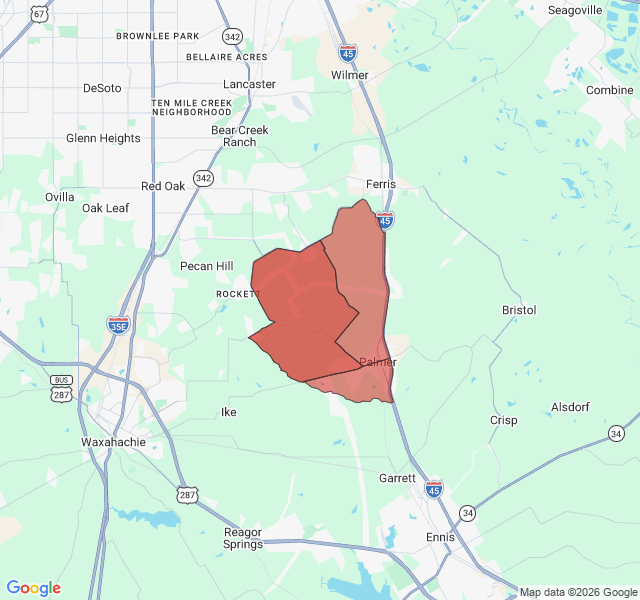 Map of septic coverage in Palmer, TX