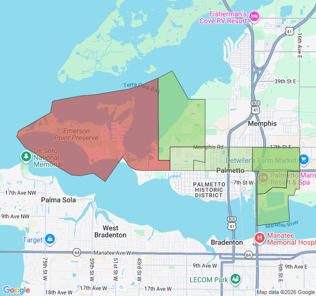 Map of septic coverage in Palmetto, FL