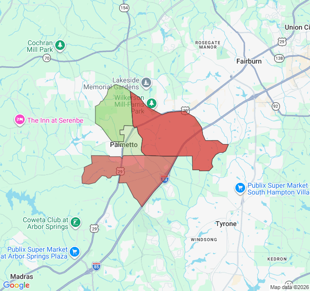 Map of septic coverage in Palmetto, GA