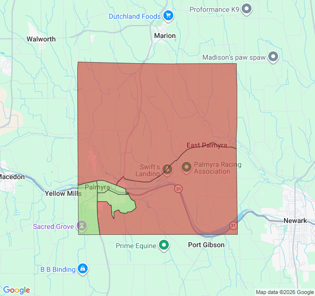 Map of septic coverage in Palmyra, NY